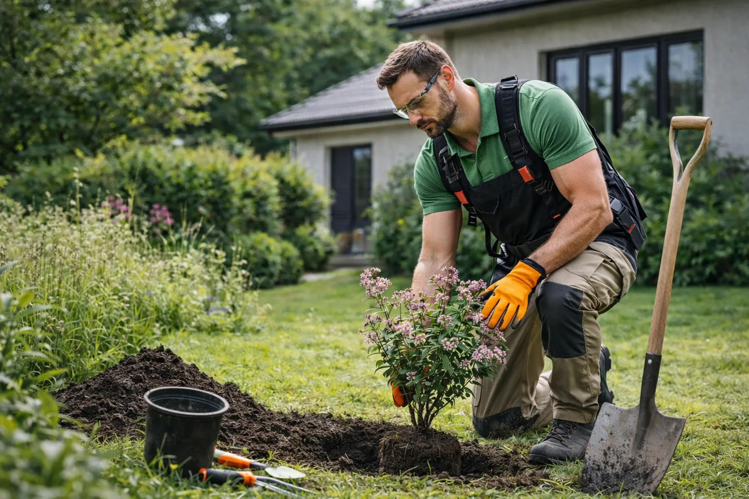 Plantation de fleurs et arbustes